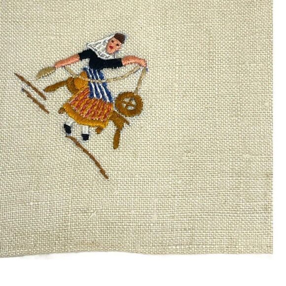 Vtg Embroided Napkins Set Of 3 Boy With Dog Mexican Man Flute Lady With Loon - Picture 2 of 6
